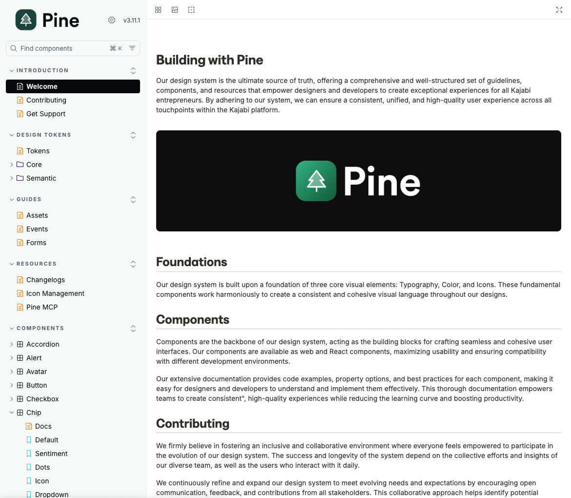 Pine Design System documentation website