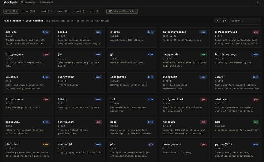 stockpile package manager dashboard